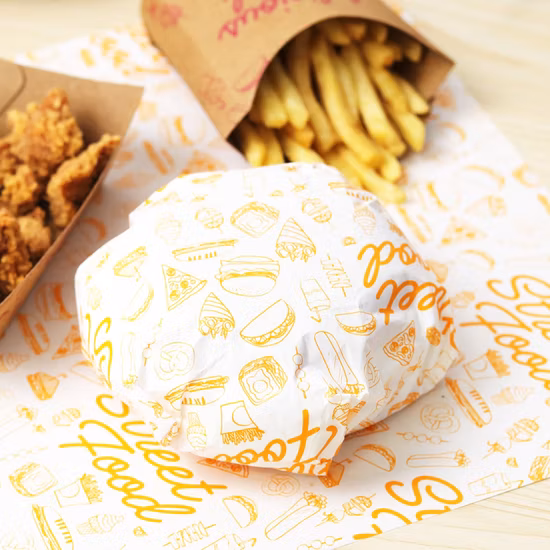 Logotipo personalizado impresso Deli Meat Hamburger Frie Burger Sandwich Wrap Wax Food Wrapping Papel à prova de gordura
