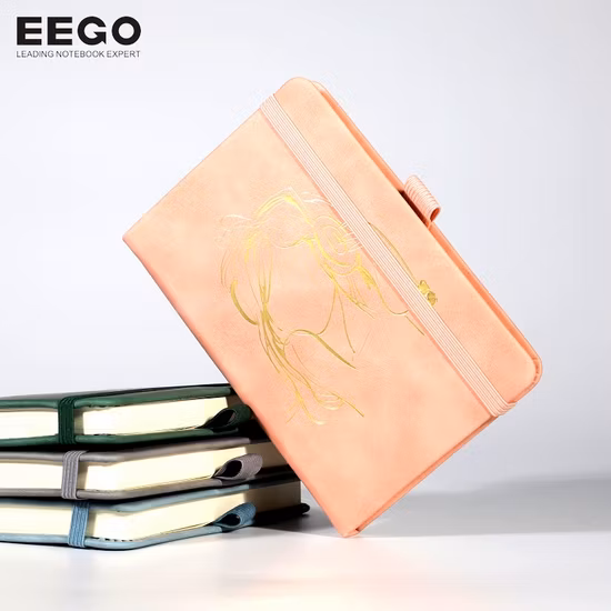Cadernos portáteis de capa dura de bolso A6 de couro PU vegano personalizado com suporte para caneta