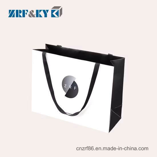Transportadora feminina reciclada branca/marrom/preta/verde/arte/kraft/saco de papel revestido sacola de compras para roupas/vestuário/presente