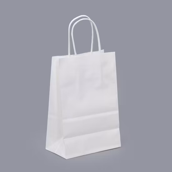 Presente de papel/compras de papel/marrom/branco/café/saco de presente/embalagens de alimentos/Sos/cortado/alça giratória/alça plana/papel Kraft/folha de alumínio fundo pontiagudo/saco de papel